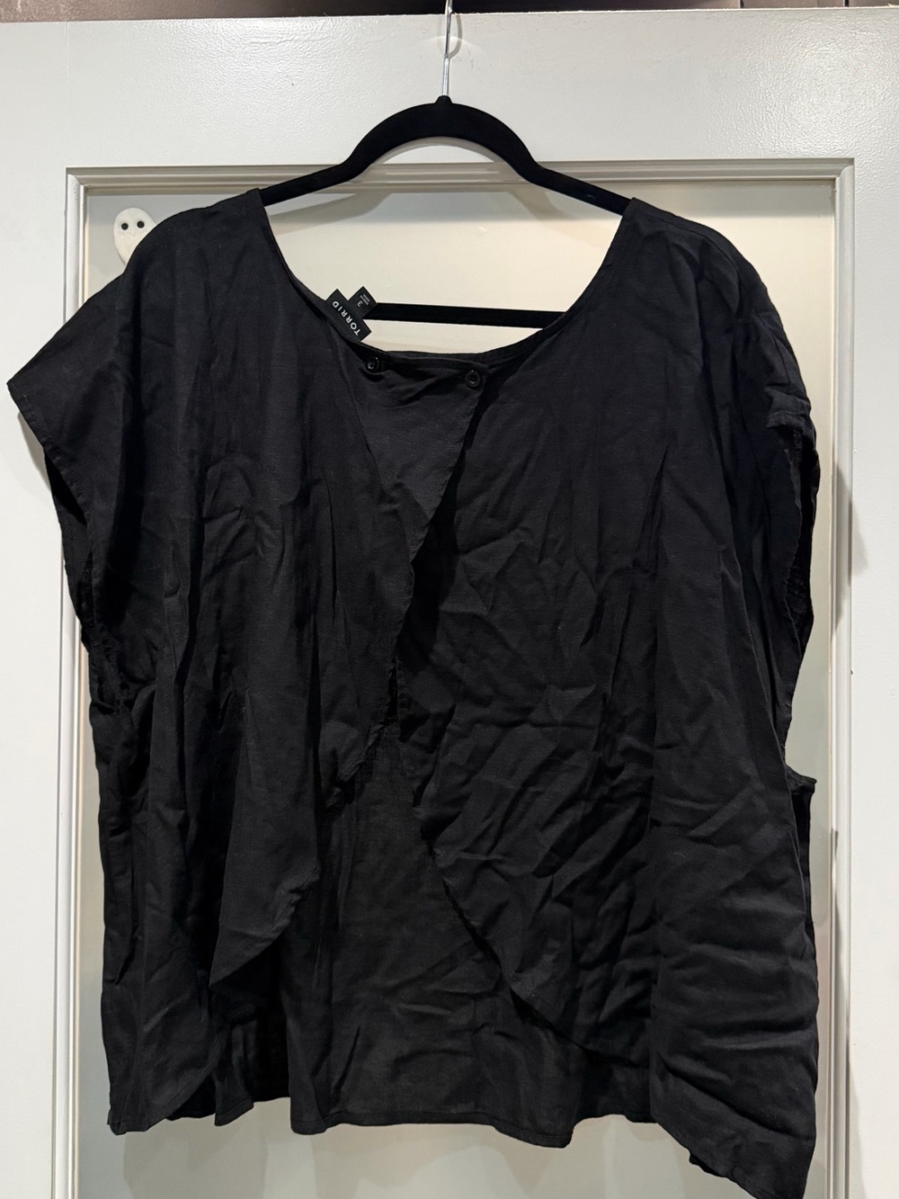 Torrid Linen Cross Back Crop Top Black